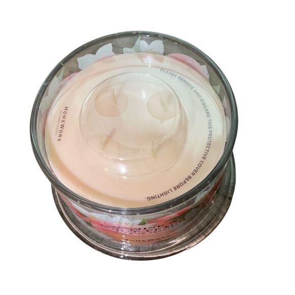 HomeWorx by Slatkin + Co 4 Wick 18 oz Glass Jar Candle Jasmine White Peach NWOT - Picture 3 of 3